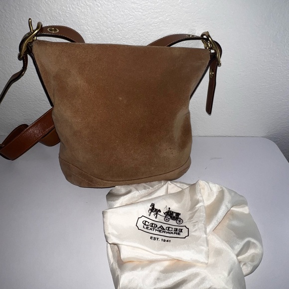 Coach Handbags - Coach Tan Suede Shoulder Bag